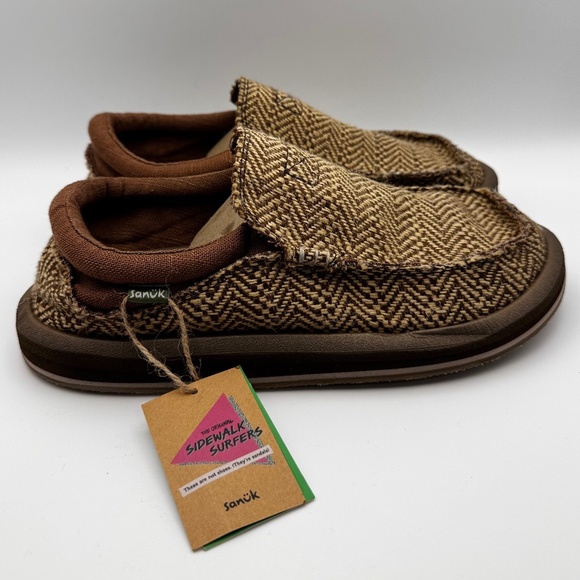 NWT Sanuk Original Sidewalk Surfers Chiba Jute Loafer Brown Men's Size 7 Vegan - Picture 1 of 12